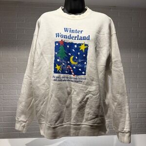 Fruit of the Loom Winter Wonderland Graphic Sweatshirt Adult XL Cream Christmas